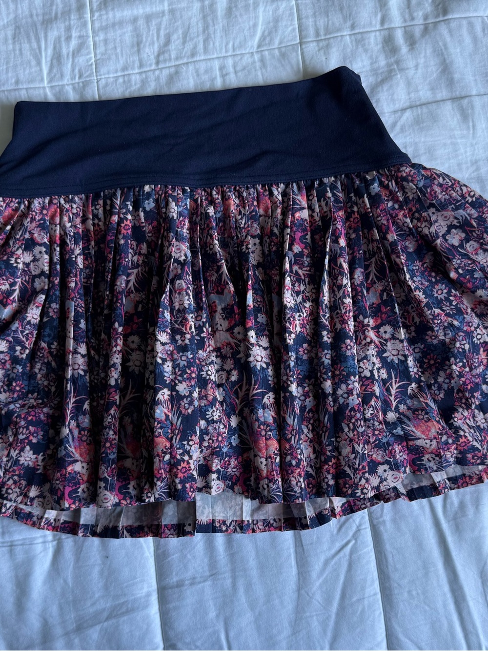 aerie Navy Waist Floral Skater Skirt with Pink Accents